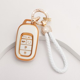 Dargoose Key Fob Cover for Honda CRV Civic Accord HRV Pilot 2023 2024 2025 Bling Keychain Keys Shells Case TPU Keycover Cute Girly White 5 Button