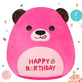 12” Birthday Bear Plush Pillow Hot Pink Happy Birthday Bear Pillow Soft Bear Stuffed Animal Cute Bear Plush Toy Birthday Gifts for Kids
