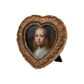 SYLVIA'S SHOP Small Antique 3x3 Heart Picture Frame, Mini Vintage Ornate Photo Frame, Table Top and Wall Hanging Home Decor, Old Fashioned Photo Gallery Art Deco, Bronze Gold and Navy Blue