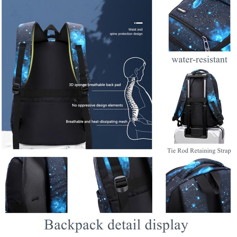 EKUIZAI Lattice Starry Geometric Print Backpack Elementary School Daypack Middle