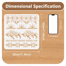 Aztec Sun Buffalo Border Stencil Southwest Boho Template 30 x 30cm Reusable Geometric Native Desert Stencil for Painting on Wood Wall Floor Fabric
