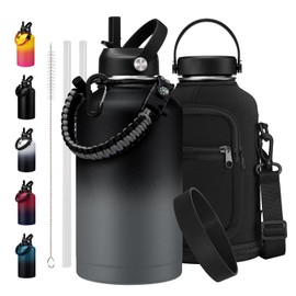 RRYFOUR Stainless Steel 64 oz Water Bottle with Straw - Leakproof Insulated Flask for Hiking Camping Cycling