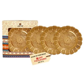 Craftsman Satvik Handmade 6 Pc 8 cm Nakashi Bhog Thali Set for Puja / Pooja. Engraved Nakshi Brass Indian Bhog Plate Decorative Puja Accessories for Home and Temple., Gold