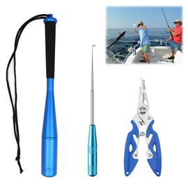 Alleshelfer Fishing Fischtöter, 24.5cm Aluminium Fisch Totschläger Mit Angelzange und Fishing Hakenlöser,Fischbetäuber Betäuber Angelzubehör Set Für Anfänger Outdoor Karpfen Forellenangeln