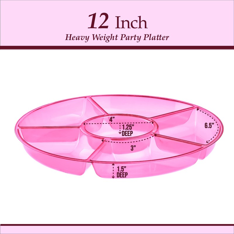 Plasticpro 6 Sectional Round Plastic Serving Tray/Platters Pink Pack of