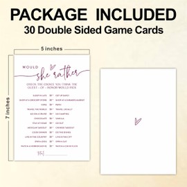 YKYENR 30 Would She Rather Game Cards for Bridal Shower - Wedding Party Game Cards for Mr & Mrs Engagement Party, Bridal Shower Party Supplies & Accessories - A02