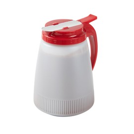 Restaurantware - RW Base 48 Ounce All Purpose Syrup Dispenser, 1 Honey Dispenser - Red Top, Stainless Steel Slide Cover, Plastic Pancake Syrup Dispenser, Perfect For Diners, Restaurants, Home