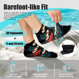 RANDY SUN Low Cut Quick-Dry Barefoot Beach Socks with Anti-Slip TPE Sole, Breathable Lightweight Shoes for Sand, Seamless Aqua Socks, Black Flowers Size 29