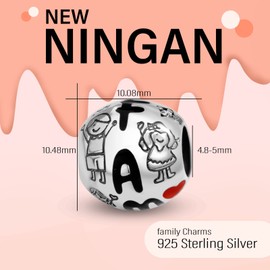 NINGAN 925 Sterling Silver Heart Charm Bead for Jewelry and European Bracelets, Sterling Silver, Pearl