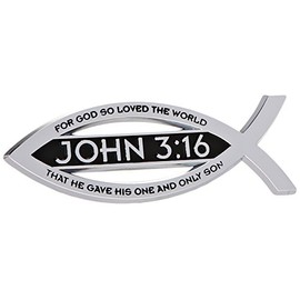 Elektroplate John 3:16 for God So Loved The World Christian Fish Text Emblem Premium Chrome Plated Metal Religous Car Truck Motorcycle Emblem Lord God Jesus Christ Religion Ichthus Symbol