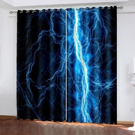 ANAZOZ Curtain Eyelet Grommet,2 x 40W x 54H IN,Drapes Blackout Living Room 2 Panels Lightning Pattern Curtains for Room Dark Blue