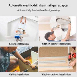 Screw Drill Chain Adapter for Electric Drill,Woodwork Rotary Screw Gun Attachment Automatic Nail Gun Adapter Adjustable Nailing Head with 50Pcs Chain Nails