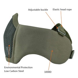 AOUTACC Airsoft Mask, Half Face Mesh Masks with Ear Protection Tactical Paintball Mask for CS/Hunting/Paintball/Shooting (Green)