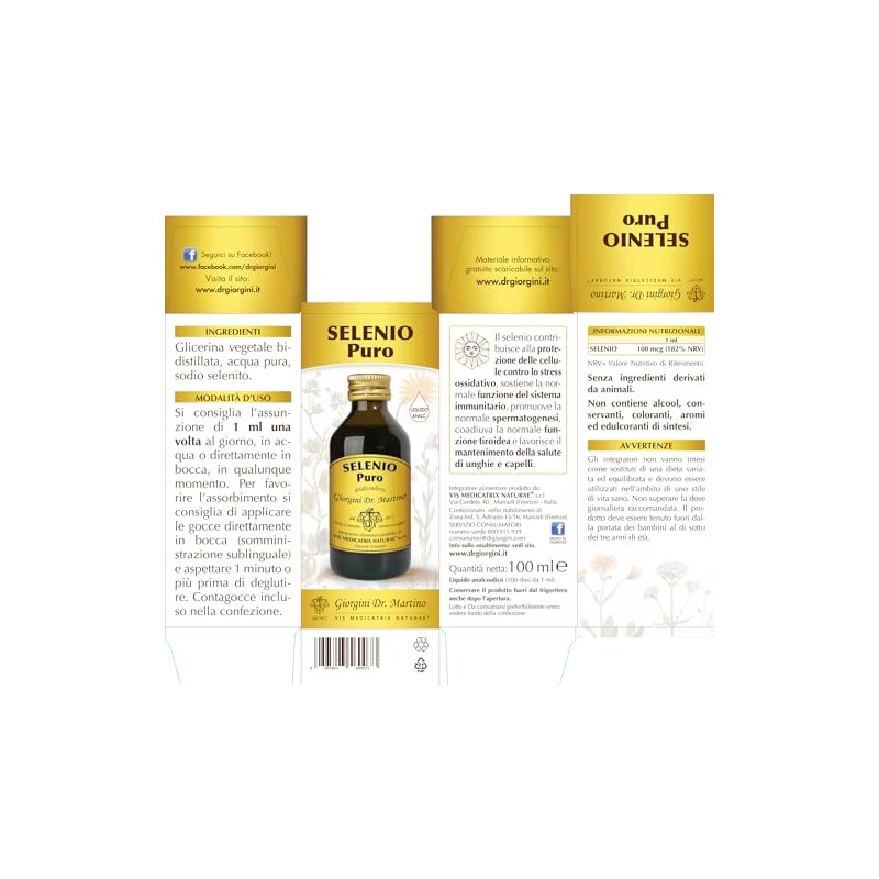 Integratore SELENIO PURO liquido analcolico - 100 ml (dosi per