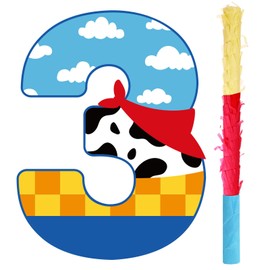 Hungdao Toy Inspired Game Piñata Cow Piñata for Kids Cartoon Story with Stick Blue Yellow Red Cow Clouds Decor for Boys Girls Adults Birthday Baby Shower Party Supplies Gifts Decor(Number 3)