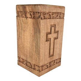 S.B.ARTS Funeral Cremation Urn Ashes/Wooden Carved Cross Urns Box/Burial Funeral Memorial Urns for Ashes, Holds 20 Cubic Inch/Set of 1