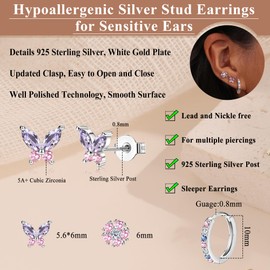 JeweBella 3 Pairs of Earrings Silver/Gold for Women Girls 14K Gold Earrings Set Stud Earrings Hoop Silver 925 Post Earrings Stackable Earrings Gold Silver Hoop Earrings Set for Multiple Piercings,