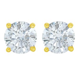 Near Colorless Round Diamond stud Screw Back 14K Yellow Gold (0.07 ctw, Color - HIJ, Clarity - I1)