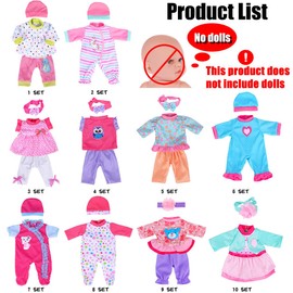 10 Sets Baby Doll Playtime Outfits Clothing Hat Headband Fits 30-36 cm Newborn Baby Dolls Boys Girls (Not a Doll)