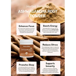 NutraHike Organic Ashwagandha Root Powder 227g – Natural Stress Relief, Boosts Energy & Immunity, Supports Mental Clarity & Relaxation, Adaptogenic Superfood for Wellnes