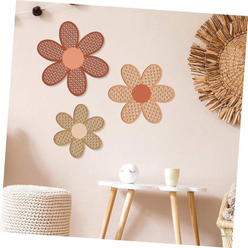 Gatuida 3pcs Bohemian Wooden Daisy Wall Art Rustic Flower Decor