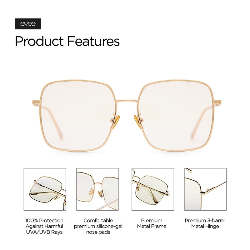 EVEE Square Oversized Anti-Blue Light Glasses For Women with Flat