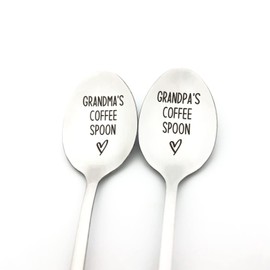 Grandma and Grandpa Gifts Grandma’s Coffee Grandpa’s Coffee Spoon Set for Grandparents Anniversary Christmas Birthday Gifts for Nana Papa Fathers Day Mothers Day Gift