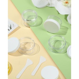 4 Pack Small Travel Jars Containers for Creams 1oz Travel Size Containers for Toiletries Leak-Proof Plastic Refillable Cosmetic Container Jars with Lids and Spoon for Makeup Lip Balm Face Creams,Clear