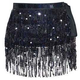 WULIQIUQIU Women's Belly Dance Hip Scarf Sequined Fringe Dance Skirt Rave Music Festival Costumes for Girls Purple