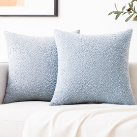 Mixhug Decorative Boucle Throw Pillow Covers, Light Blue, 18 x 18 Inches, Pack of 2 - Textured Boho Pillow Covers for Couch and Bed