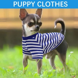 2 Pieces Stripe Dog Clothes for Small Dogs Summer Dog Shirt Cute Soft Puppy Clothes Bresthable Chihuahua Cat Clothes XS~XXL Pet Clothing (Blue, Medium)