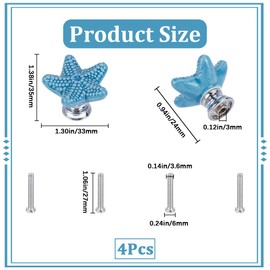 GORGECRAFT 4 Sets Starfish Ceramic Cabinet Knobs Marine Animals Theme Ocean Cartoon Style Blue Handmade Dresser Knob Drawer Pulls with Zinc Alloy Finding Iron Screw for Cupboard Kitchen Home