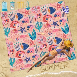 Famstar Beach Blanket Sandproof Waterproof 78''×110'' 1-7Adults Oversized,Compact Lightweight Durable Beach Mat for Travel Camping Hiking Picnic Blanket