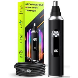 Savilab Nose Hair Trimmer for Men and Women, USB Rechargeable Electric Facial and Ear Hair Remover with LED Display, Dual-Edge Blades for Smooth, Painless Eyebrow Grooming (Black)