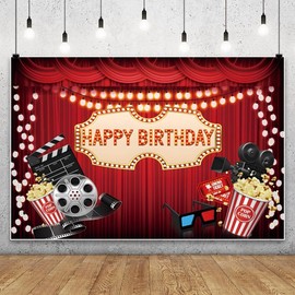 Movie Birthday Party Banner 118.1x98.4Inch Film Happy Birthday Banner Backdrop Fabric Movie Night Birthday Party Decoration Banner,Now Showing Movie Theater Birthday Party Video Banner Background