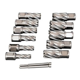 XINCHENG PRECISION HSS Annular Cutter Set 11pcs Annular Bits 3/4 Inch Weldon Shank 1 Inch Cutting Depth 7/16” to 1-1/16 Cutting Diameter M2AL HSS Kit for Magnetic Drill Press with 2 pcs Pilot Pins