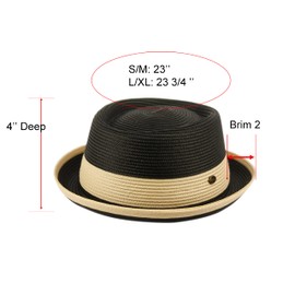 Pork Pie Summer Men's Straw Braid/Poly Braid Beach Dressy Small Brim hat with Grosgrain Band Bow (US, Alpha, Large/X-Large, Pork Pie Poly Black/Natural 2809)