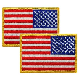 2 Pack Tactical Patches of Reverse USA Flag Patch American Flag US United States of America Military Army Police Sheriff Uniform Patch Gold Border Sew On Reverse American Flag - 2" x 3" Embroidered
