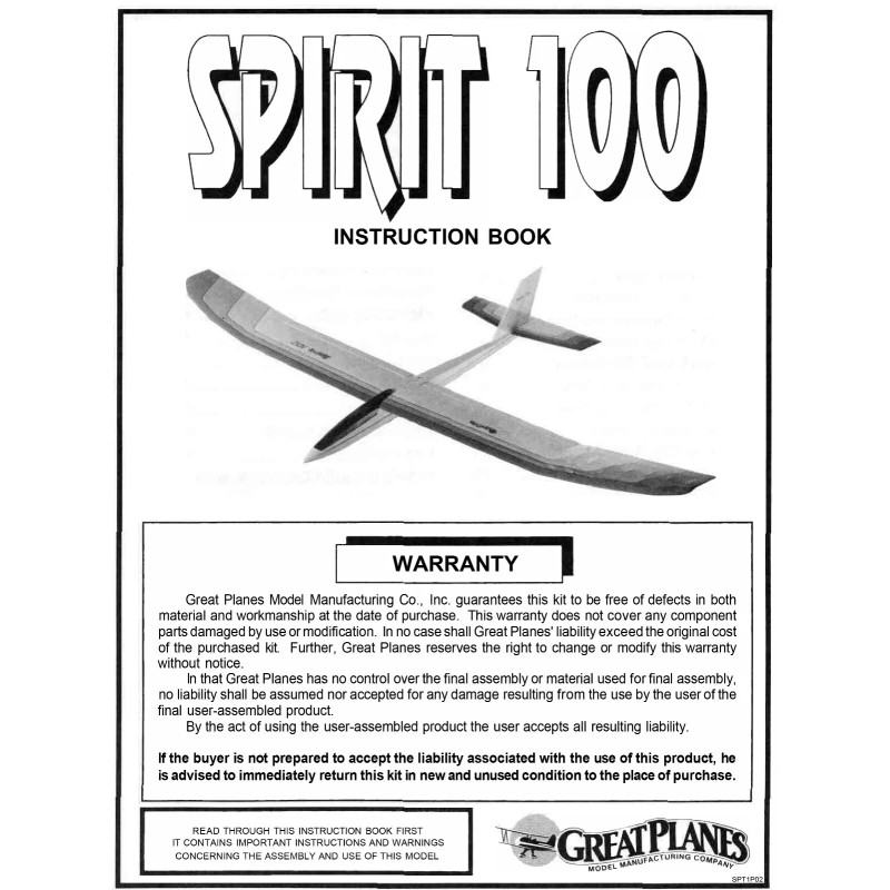 Great Planes Model Airplane Plans (RC): SPIRIT 100 99½" Wingspan