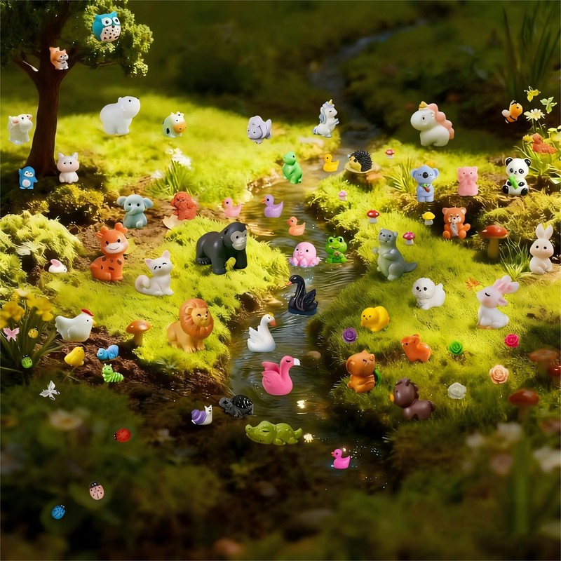 70pcs Mini Tiny Resin Animals for Fairy Garden Decor, Collectible,