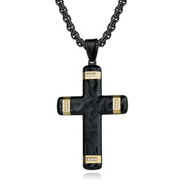 Men's Premium Titanium Cross Necklace with Diamond Accent, Pearl-Like Black Stainless Steel Chain - Christian Jewelry Gift for Baptism, Christmas & Birthdays (Elegant Gift Box)