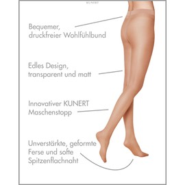 Kunert Chinchillan 20 denier transparent tights, non-laddering mesh, with pressure-free, feel-good waistband, matt shimmer, 20 denier - 40/42