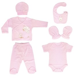 Blue Eyes Newborn Baby Hospital Girls Natural Cotton Jacquard First Equipment Summer Autumn Gift Set Equipment Gift Set Clothing Set with 6 Pieces for Babies 0-4 Months (Pink), pink