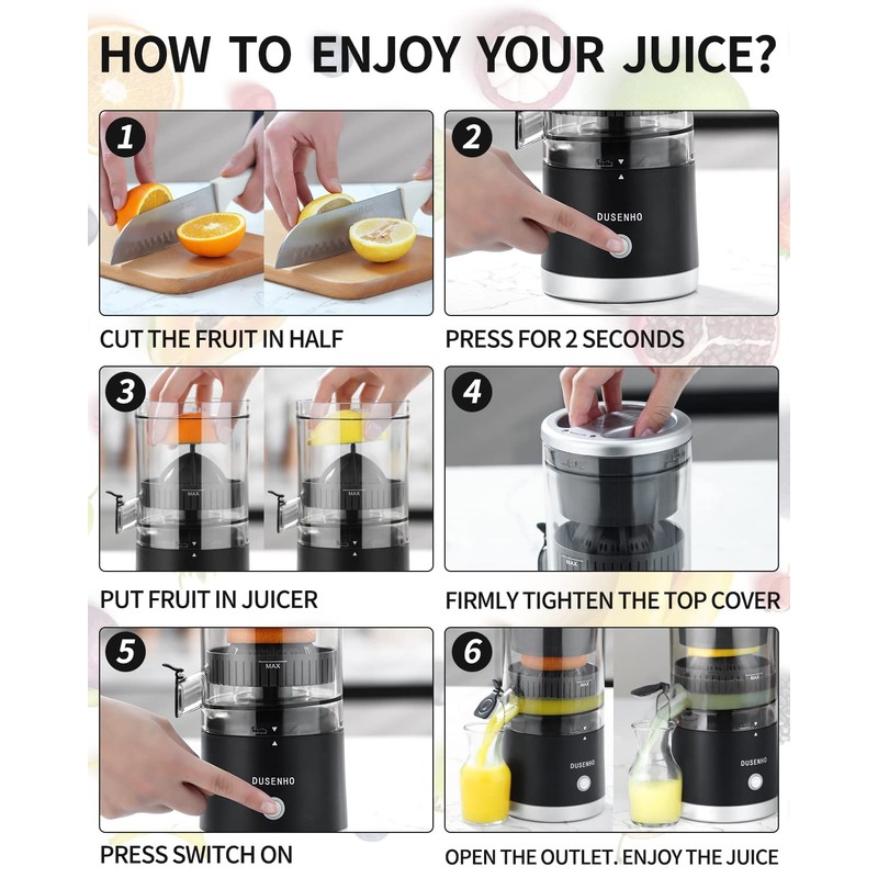 DUSENHO,Electric Juicer Rechargeable - Citrus Juicer Machines with USB and