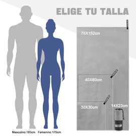 Toalla Deportiva, EASYTAO Toalla Microfibra 3 PCS, Toalla Gym Suave y Ligero para Natacion, Deporte, Baño, Viajes, Yoga, Etc, con Una Bolsa, 3 Tallas (76 * 152cm+40 * 80cm+30 * 30cm, Gris)