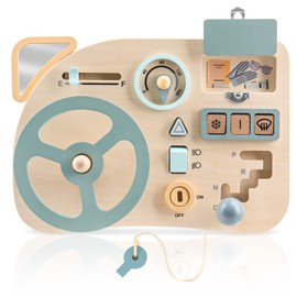 Vanplay Montessori Toy Steering Wheel Children's Steering Wheel Busy Board Wooden Toy Activity Board Motor Skills Toy Travel Games Children from 2 3