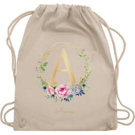 Geschenk mit Namen personalisiert by Shirtracer - Gym Bag Backpack - Initials - Letter I Name Gift Name Day Gifts with Name, 05 Natural White, Unit size