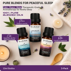 Brookstone Essential Oil Blends Sleep Collection | Organic Essential Oil Set for Aromatherapy Diffuser, Massage Oil and Candle Scents | 3-Pack 10ml Bottles