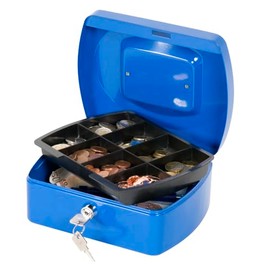 Cash Box Q-CONNECT Medium 205x85x160mm Blue/Office Equipment/Type-Medium Size/Shape-Rounded/Material-Metal/Colour-Blue/Dimensions (mm)-205x85x160
