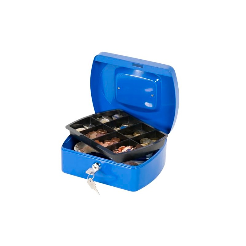 Cash Box Q-CONNECT Medium 205x85x160mm Blue/Office Equipment/Type-Medium Size/Shape-Rounded/Material-Metal/Colour-Blue/Dimensions (mm)-205x85x160